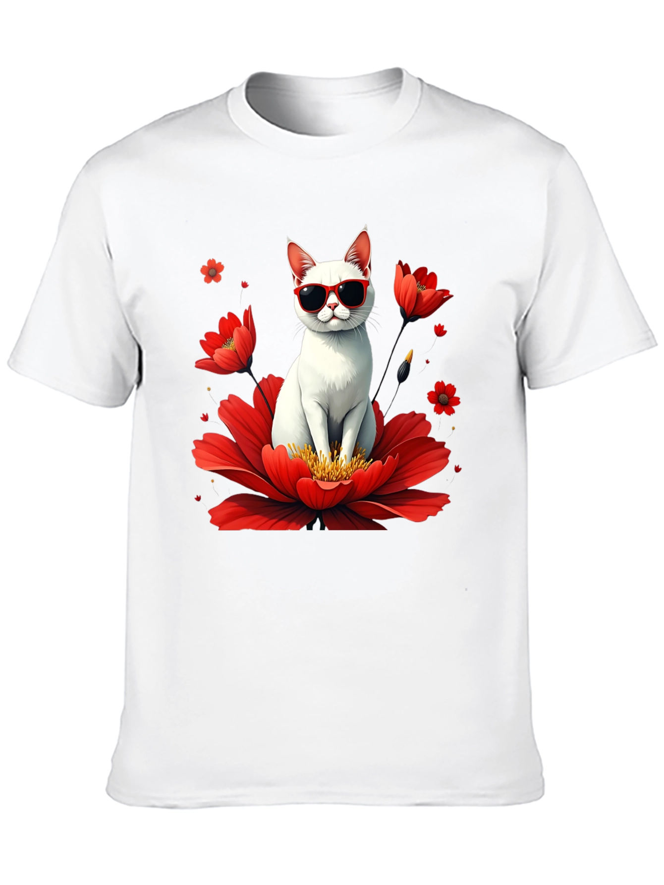 Cool Cat in Flower T-Shirt - Stylish & Fun
