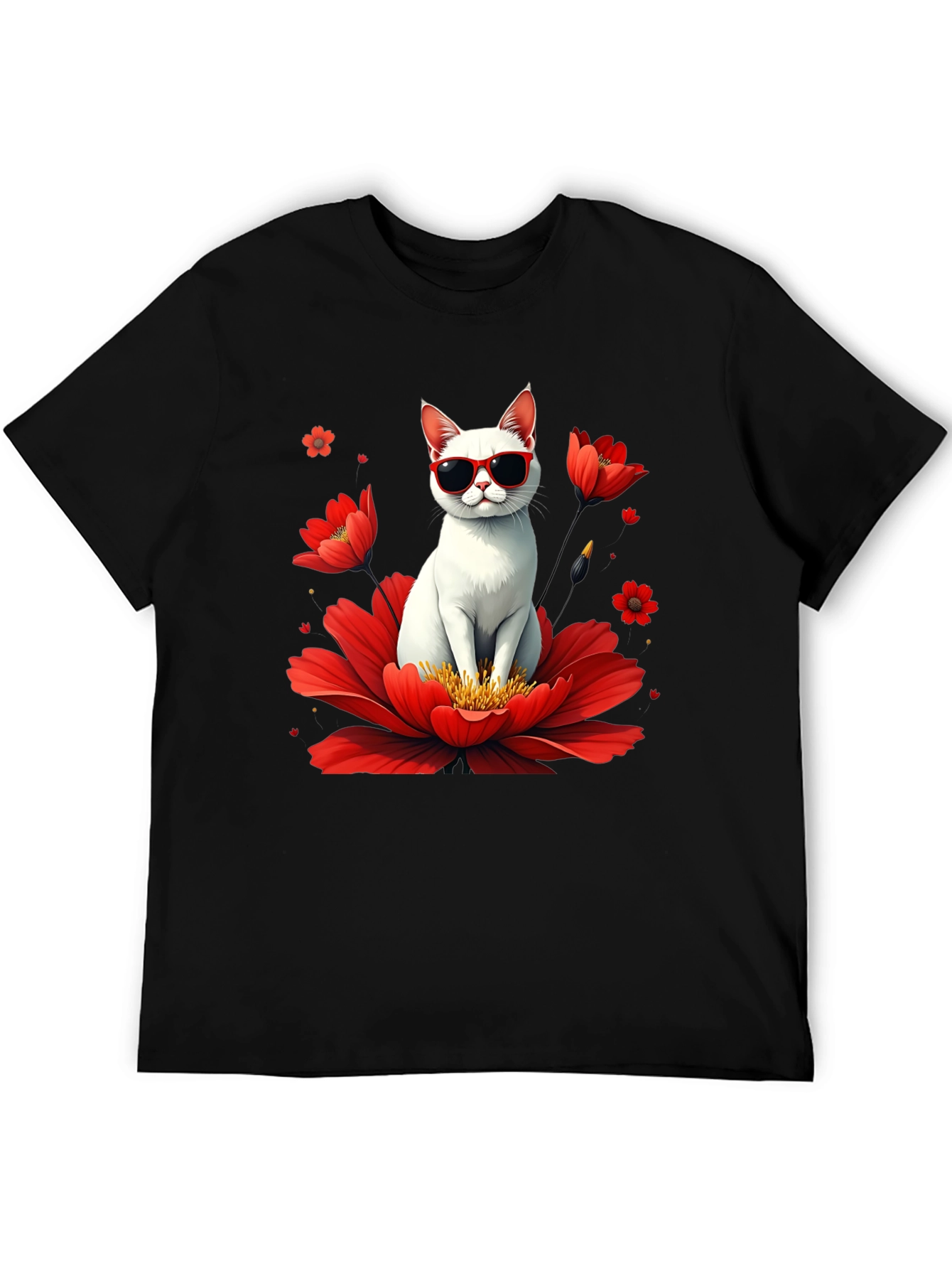 Cool Cat in Flower T-Shirt - Stylish & Fun