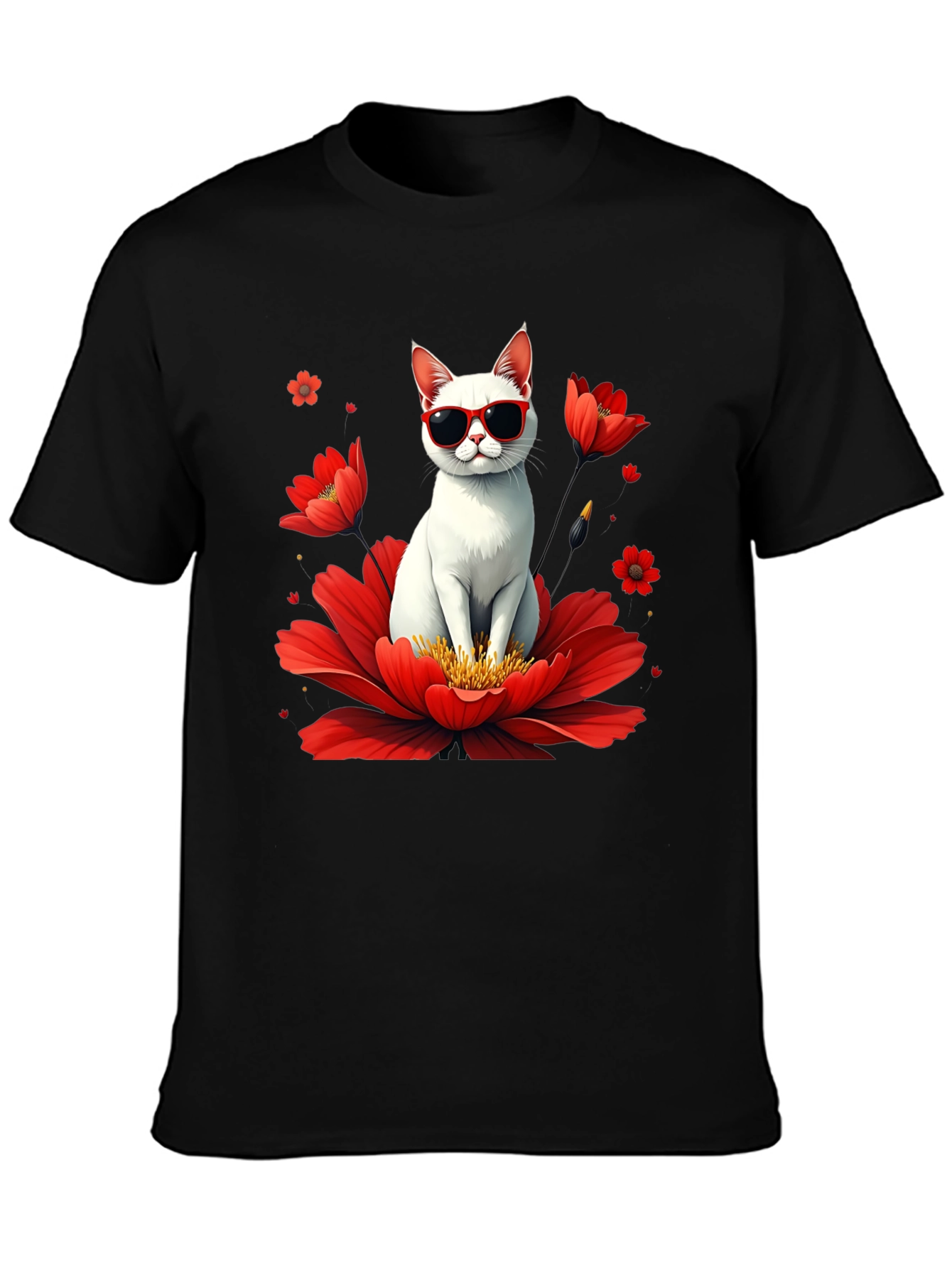 Cool Cat in Flower T-Shirt - Stylish & Fun