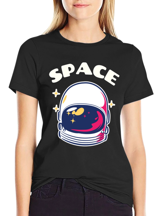 Space Astronaut Helmet Graphic T-Shirt - Black Cotton Tee