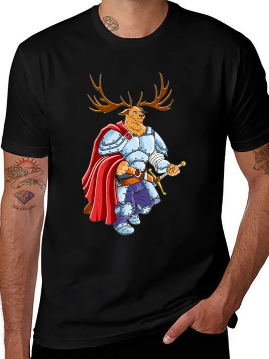 Knight Deer Graphic Tee - Black Unisex T-Shirt