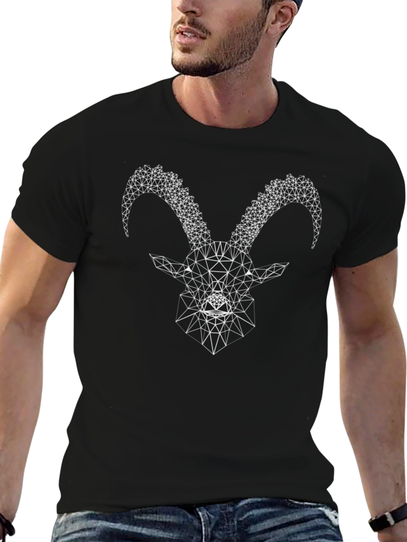 Geometric Goat Head Black T-Shirt