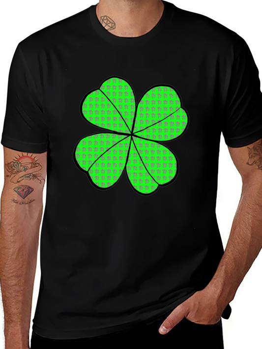 Lucky Four Leaf Clover Graphic Black T-Shirt