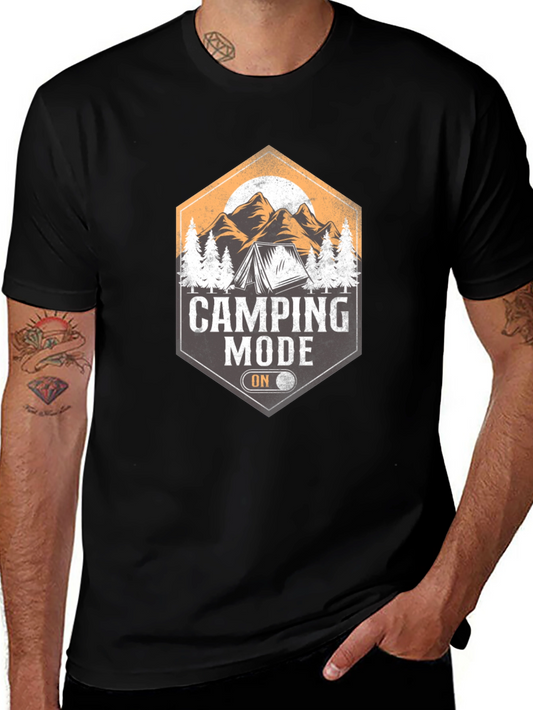Camping Mode On Black T-Shirt Adventure Outdoor Graphic Tee