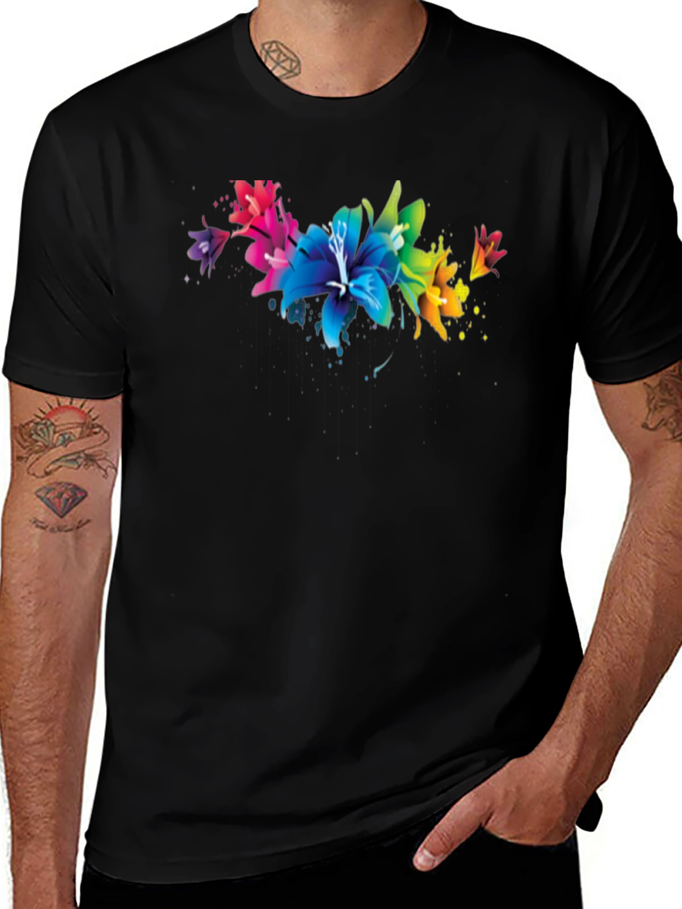 Floral Splatter Graphic Black T-Shirt