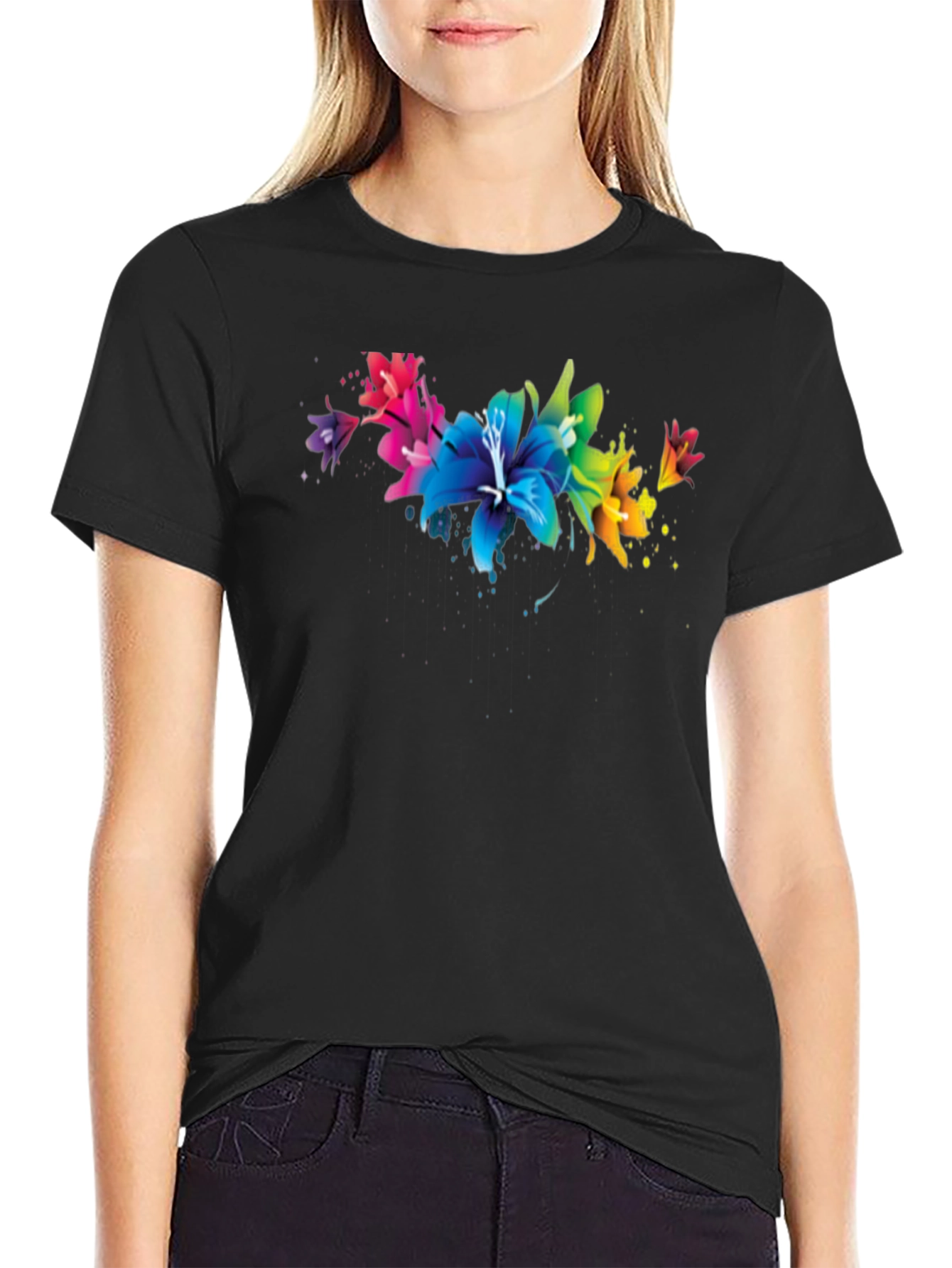 Floral Splatter Graphic Black T-Shirt