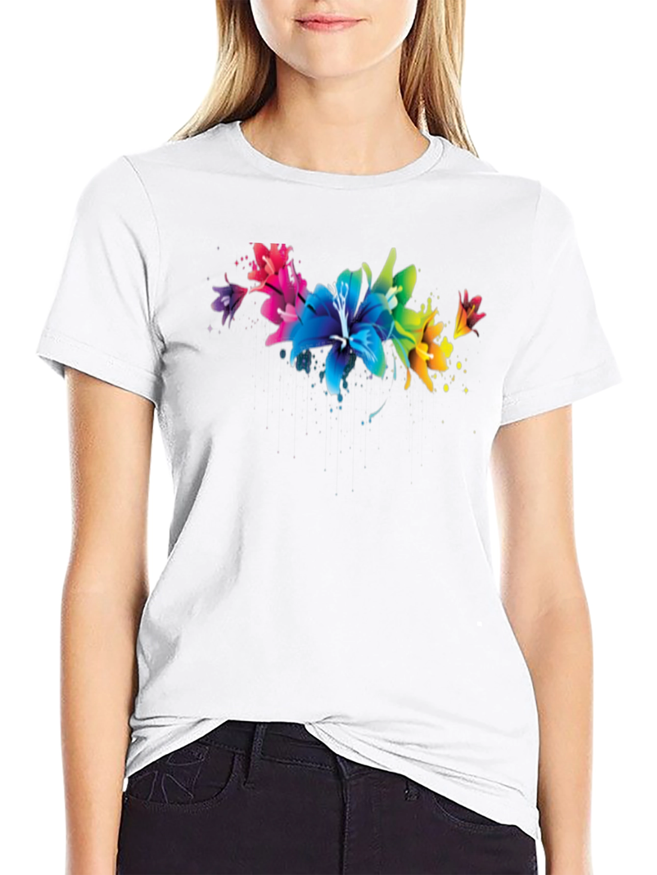 Floral Splatter Graphic Black T-Shirt