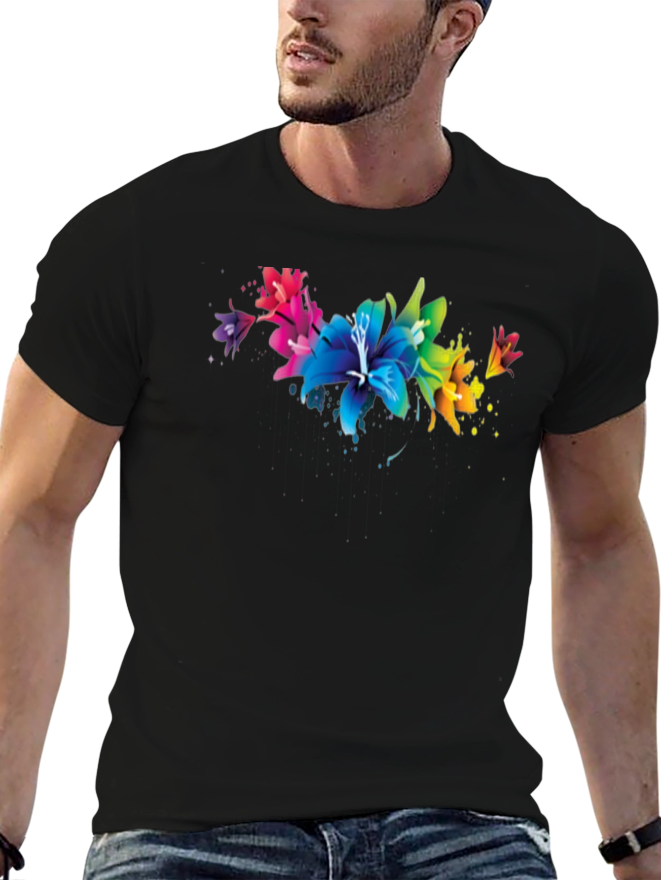 Floral Splatter Graphic Black T-Shirt