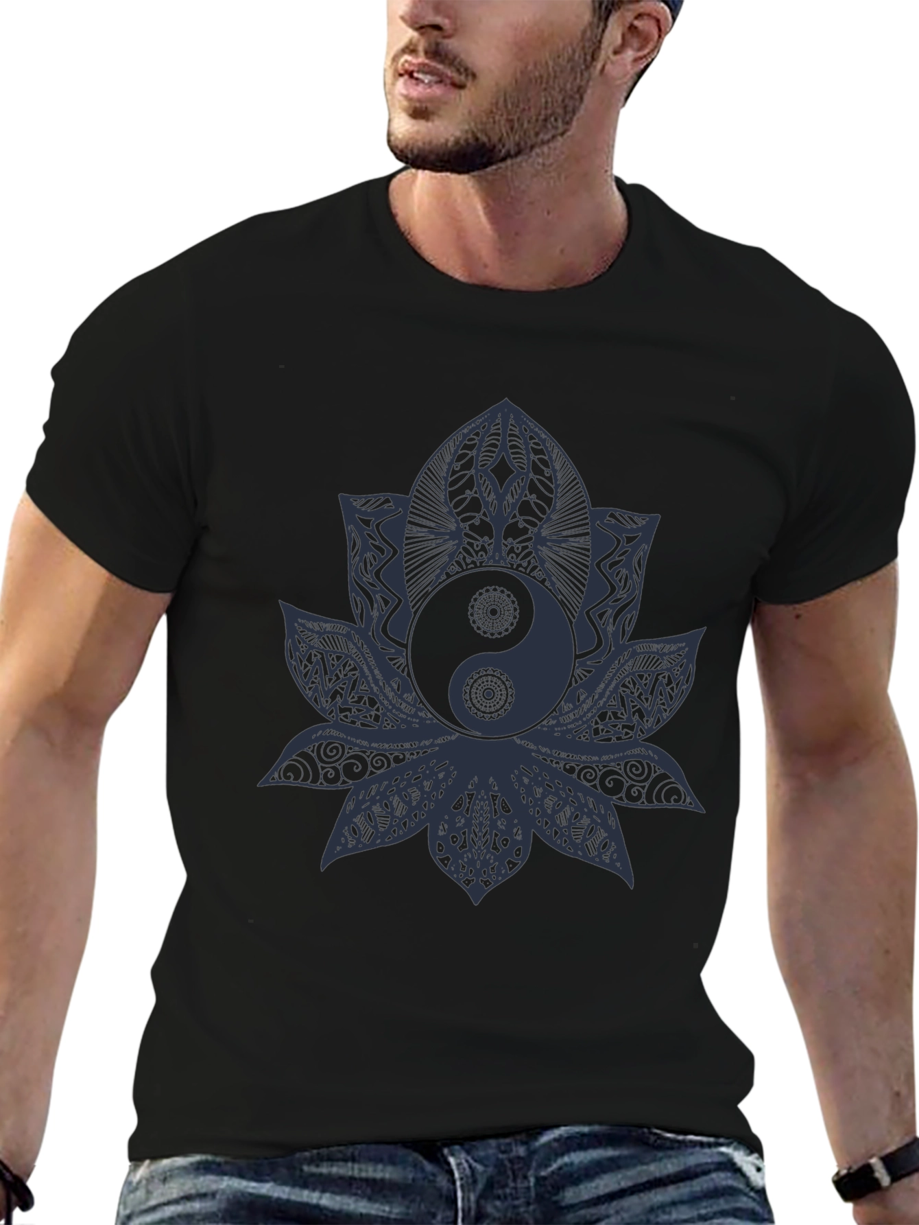 Yin Yang Lotus T-Shirt - Black