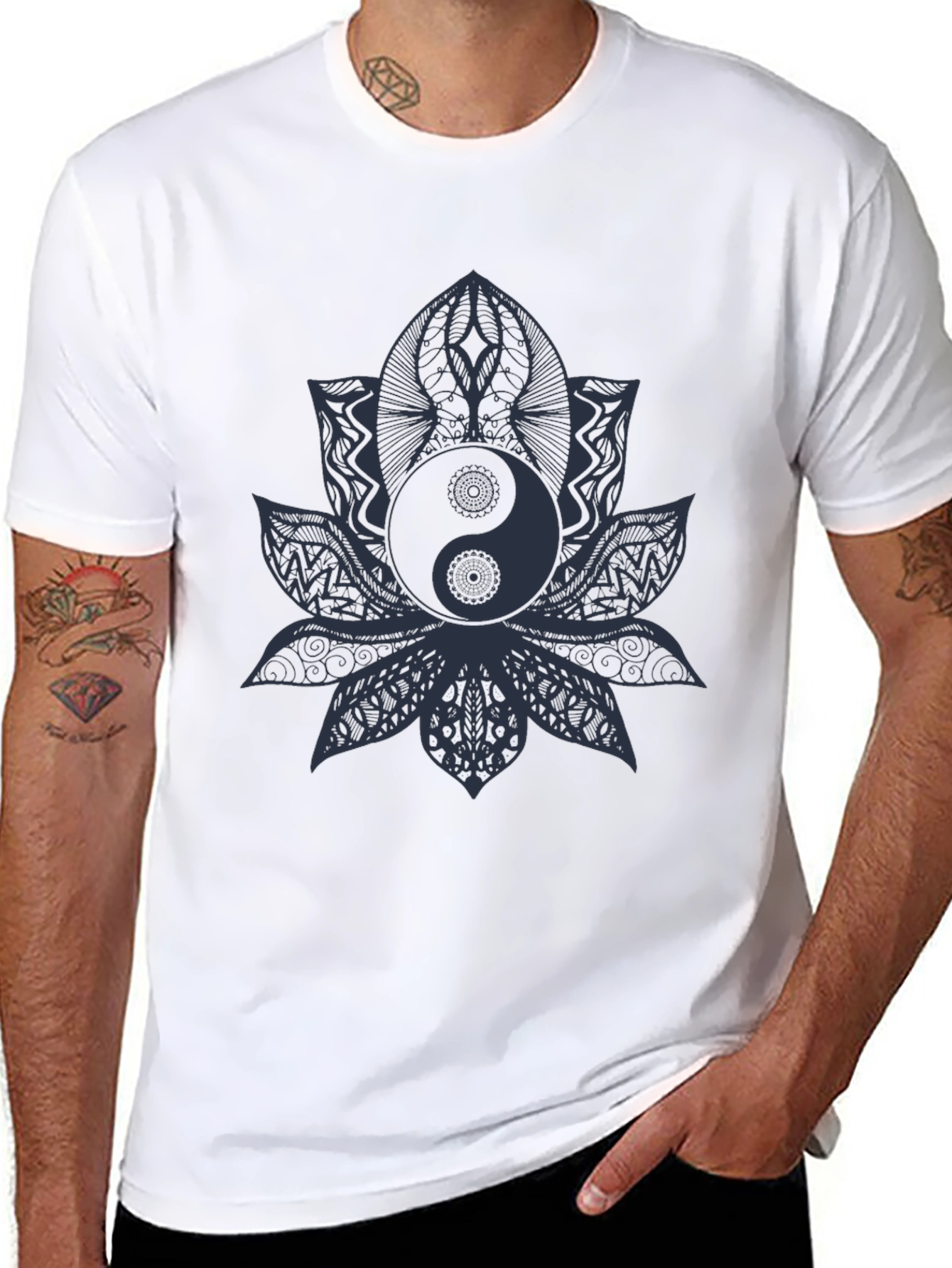 Yin Yang Lotus T-Shirt - Black