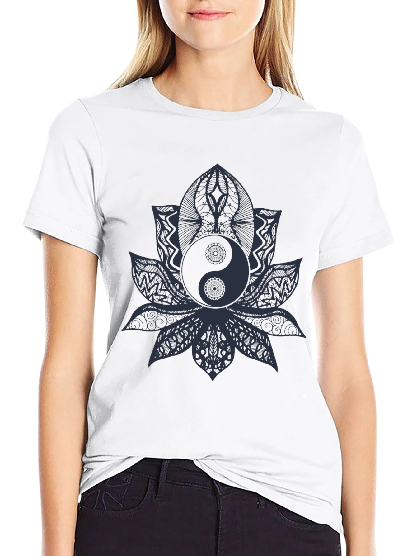Yin Yang Lotus T-Shirt - Black