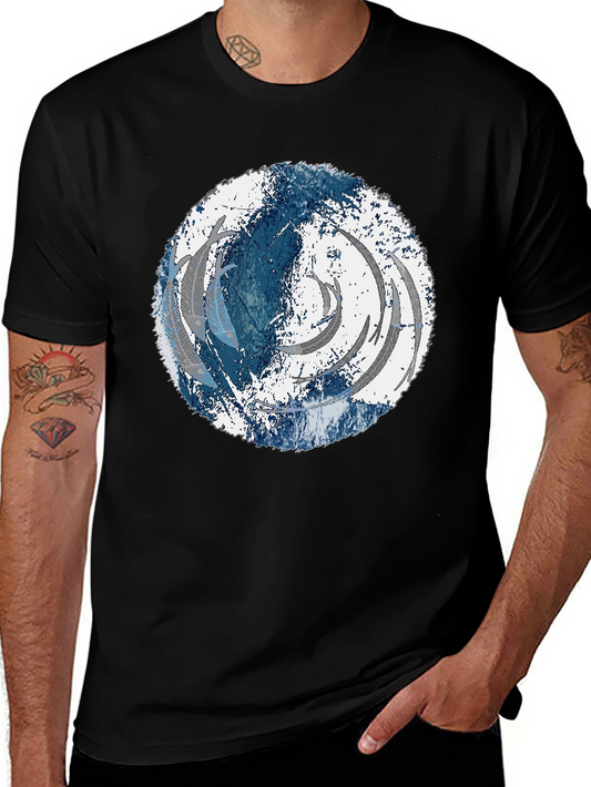 Abstract Feather Circle Graphic Black Tee