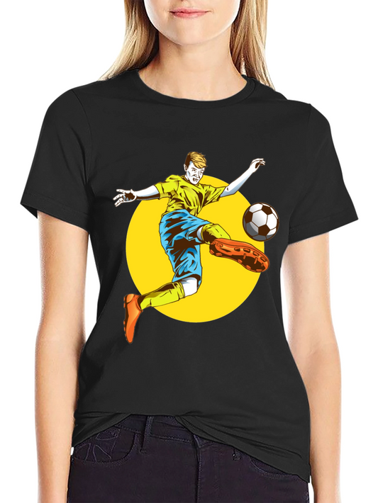 Soccer Player Graphic T-Shirt - Black Cotton Tee
