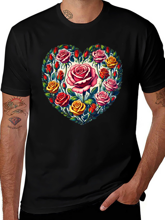 Floral Heart Graphic Tee - Rose Flower Print
