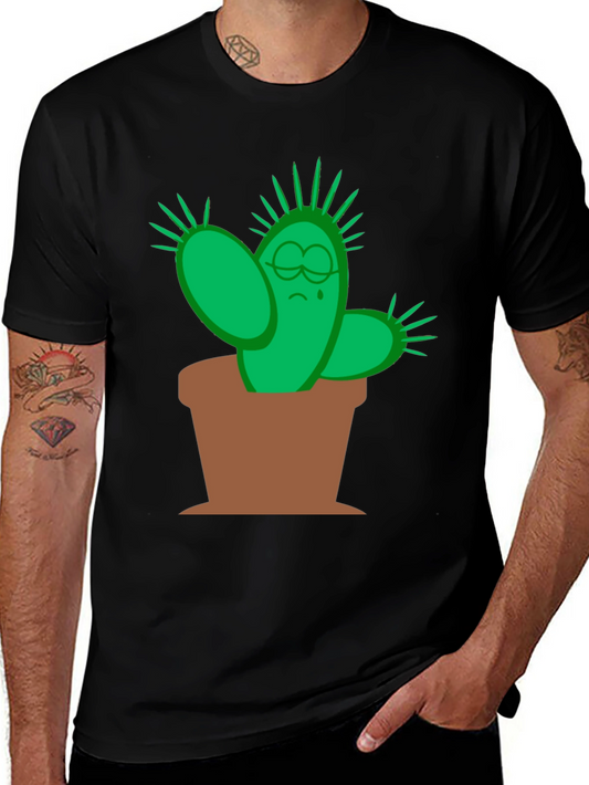 Sad Cactus Graphic Tee - Black Cotton T-Shirt