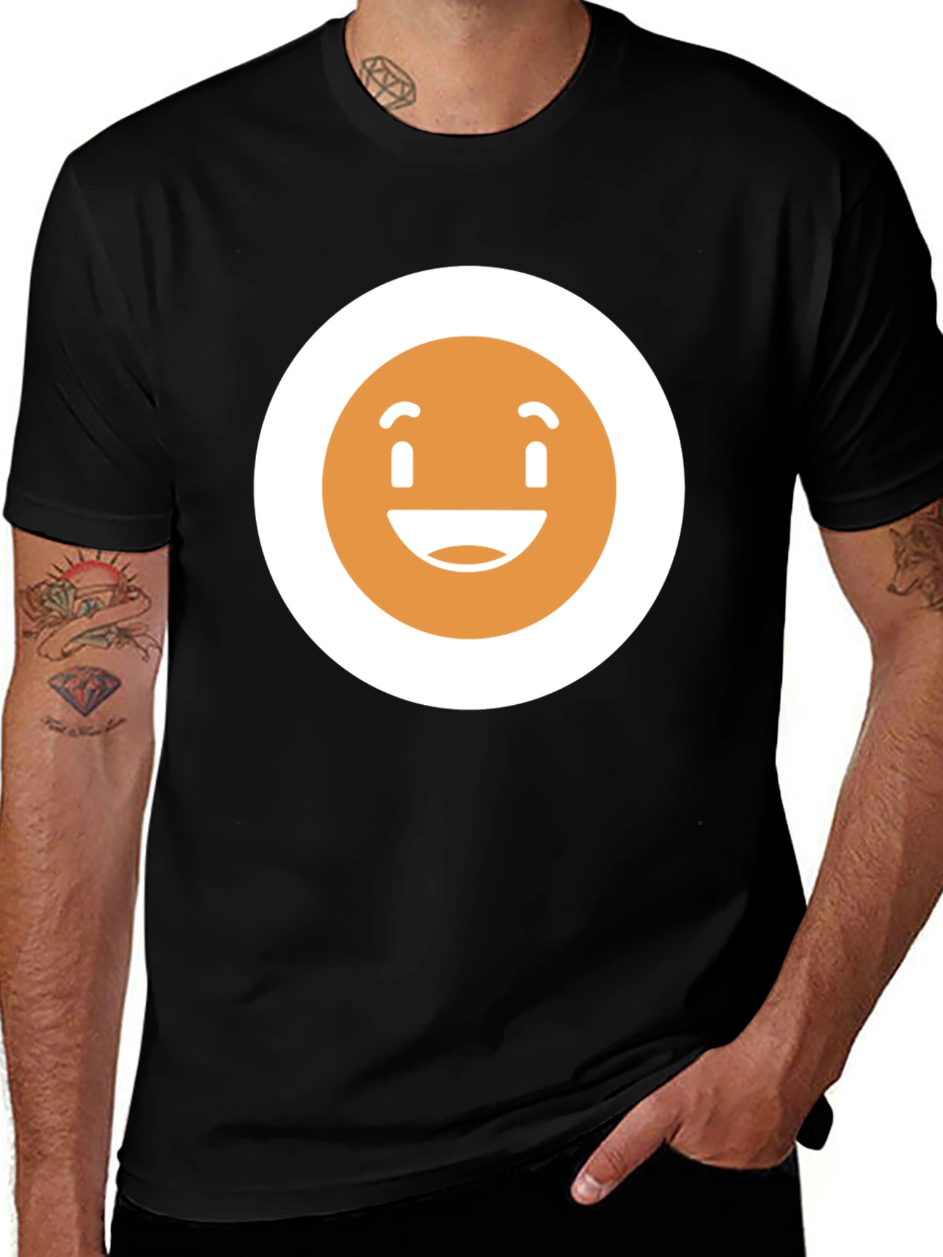 Happy Face Graphic Tee - Black Crew Neck T-Shirt