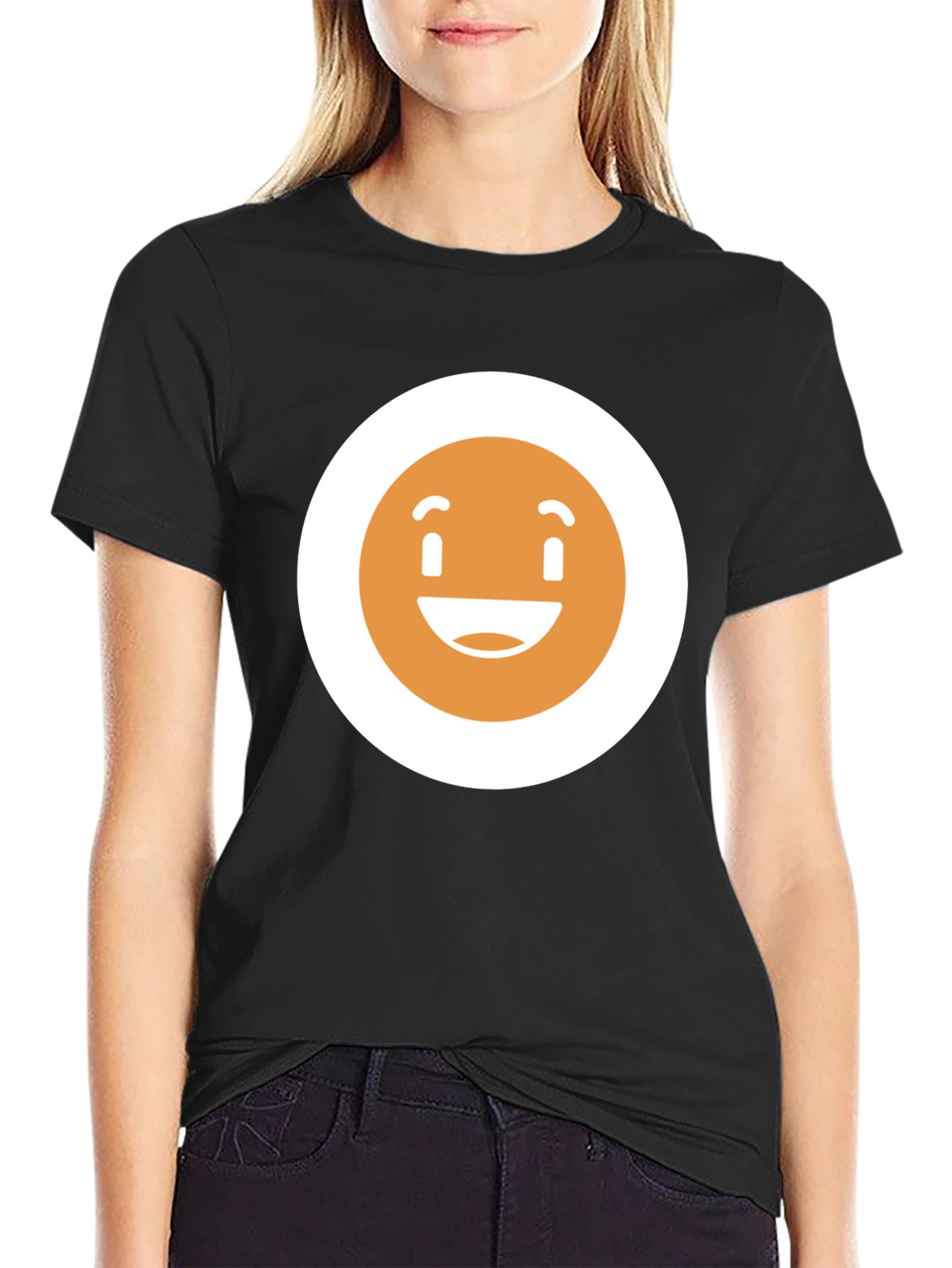 Happy Face Graphic Tee - Black Crew Neck T-Shirt
