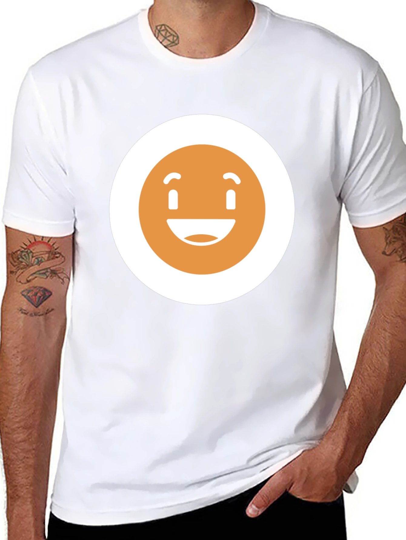 Happy Face Graphic Tee - Black Crew Neck T-Shirt