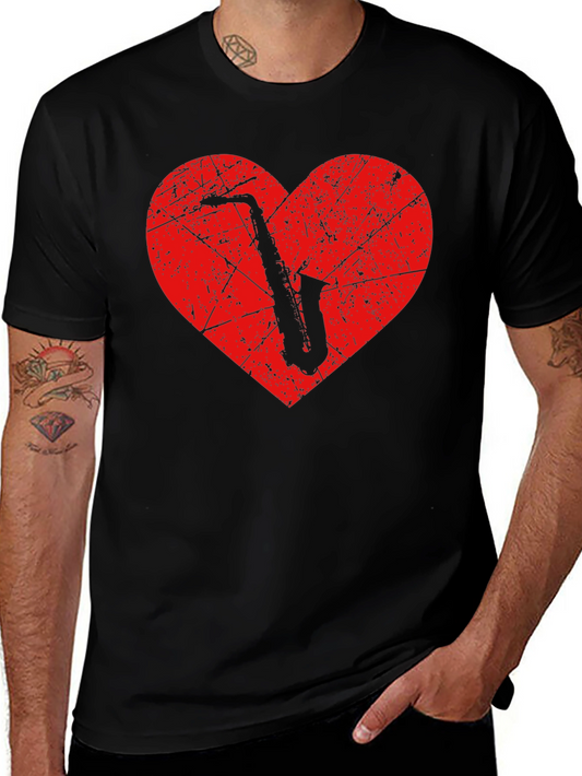 Saxophone Heart Graphic T-Shirt - Music Lover Tee
