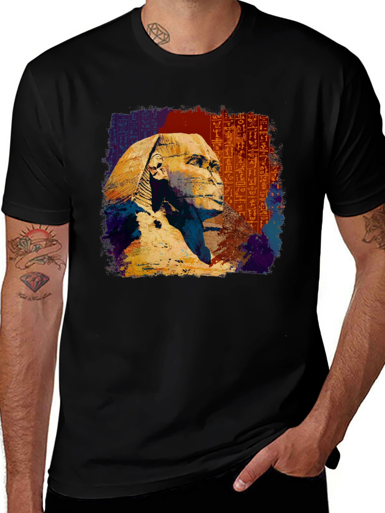 Egyptian Sphinx Graphic Tee - Black Cotton T-Shirt