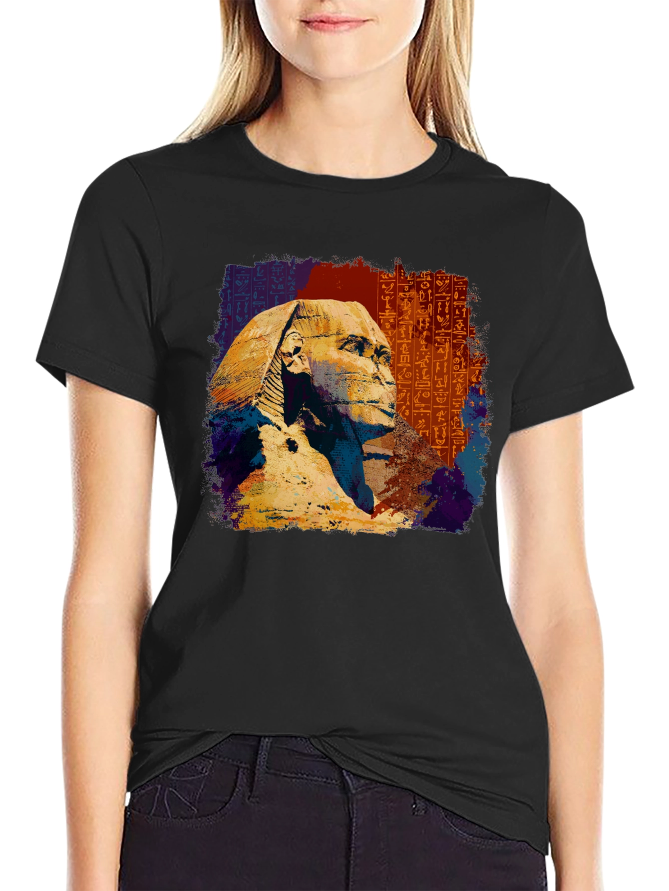 Egyptian Sphinx Graphic Tee - Black Cotton T-Shirt