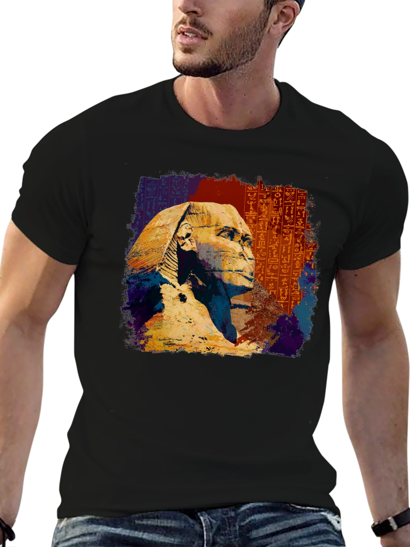 Egyptian Sphinx Graphic Tee - Black Cotton T-Shirt