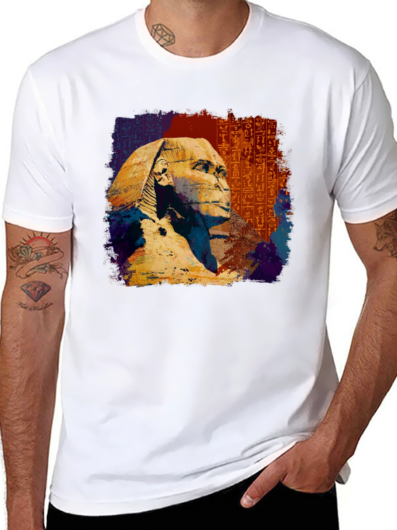 Egyptian Sphinx Graphic Tee - Black Cotton T-Shirt