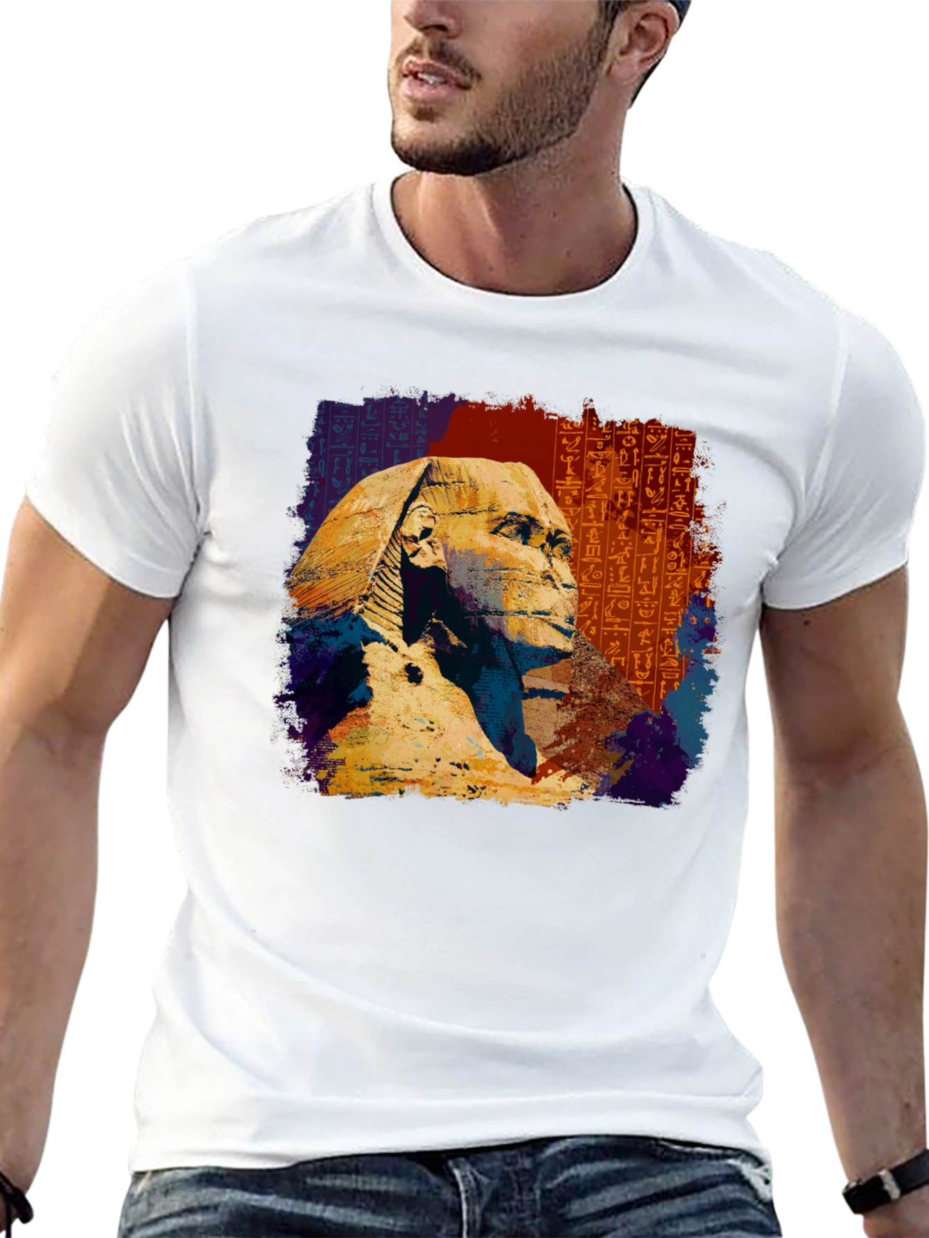 Egyptian Sphinx Graphic Tee - Black Cotton T-Shirt