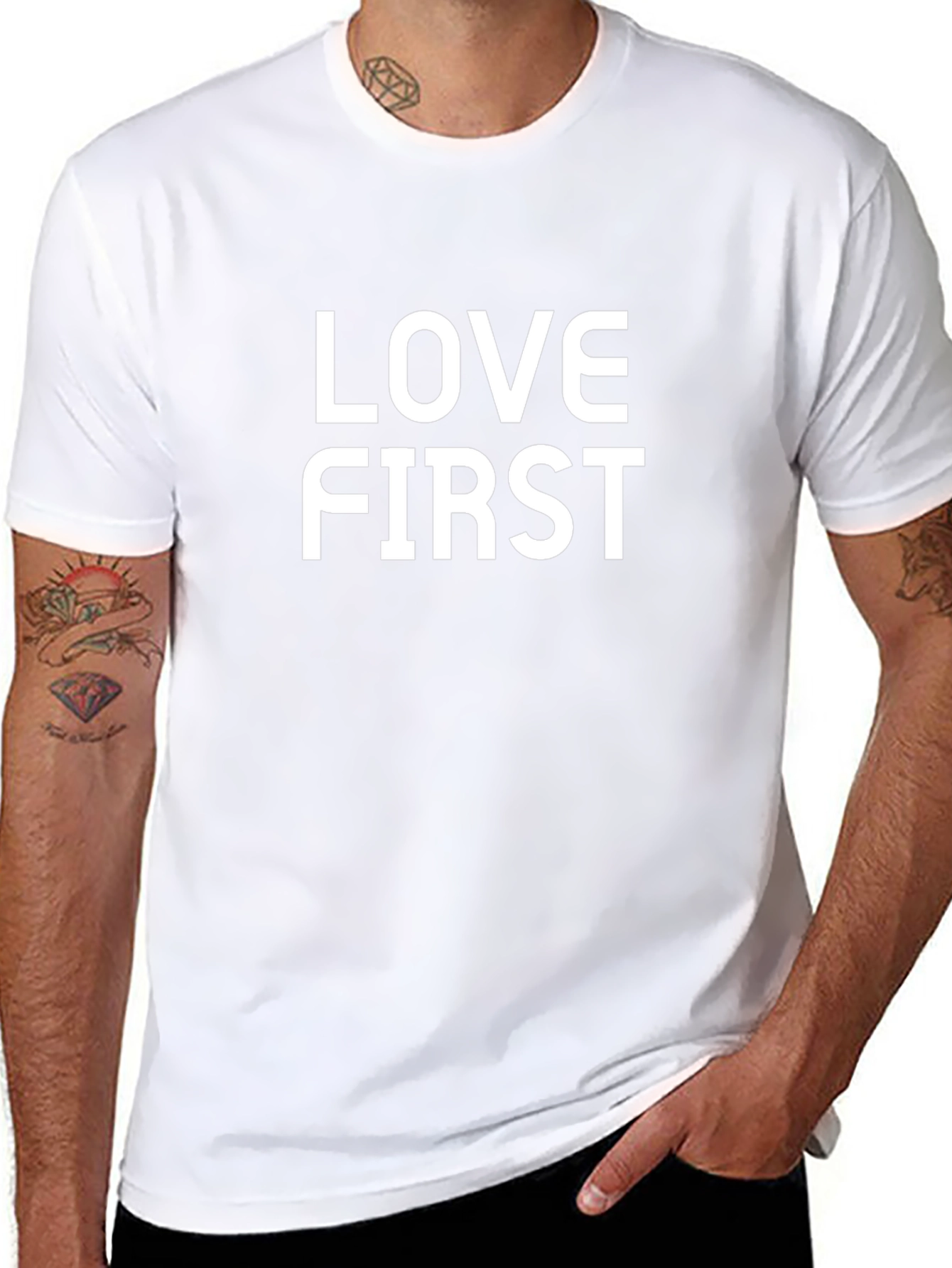 Love First Graphic Tee - Black Cotton Blend T-Shirt