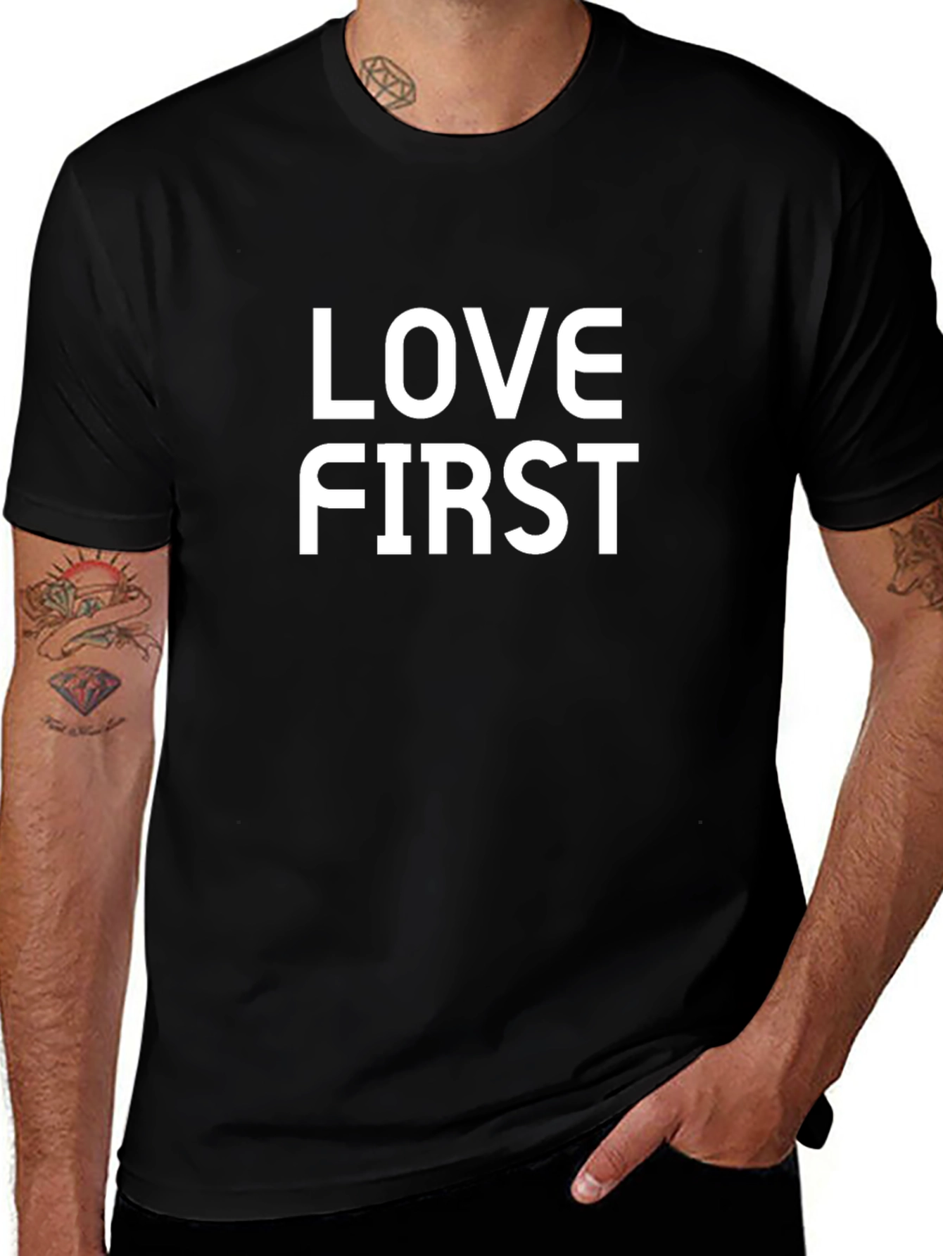 Love First Graphic Tee - Black Cotton Blend T-Shirt
