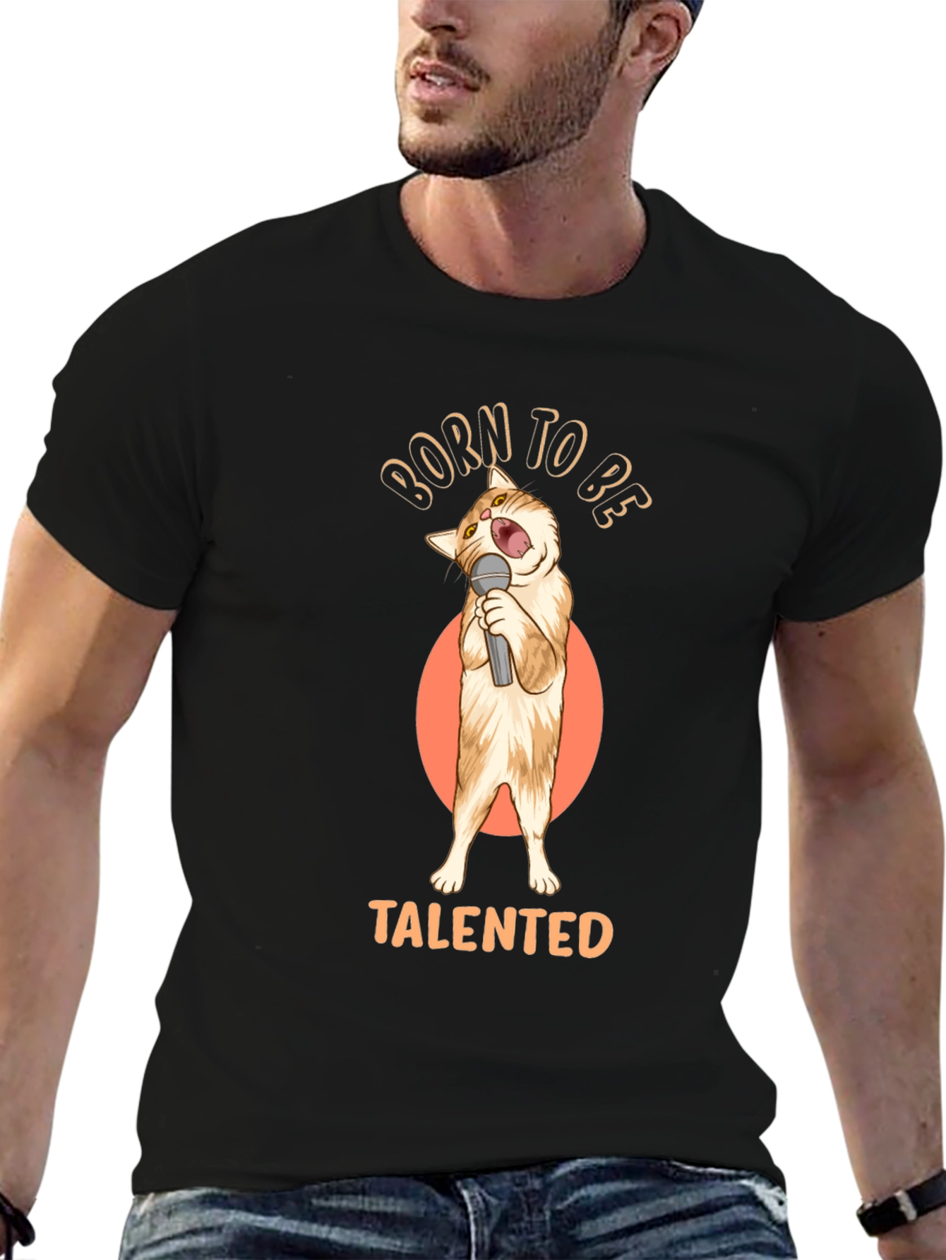 Born To Be Talented Cat Singer Black T-Shirt