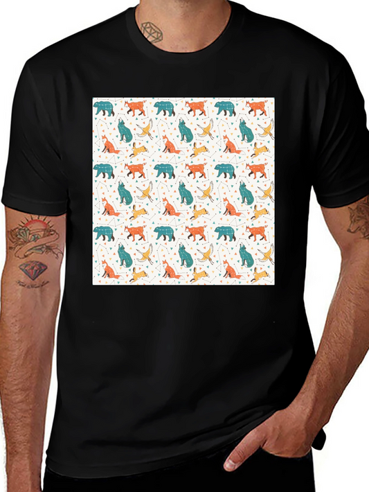 Wildlife Pattern Black T-Shirt