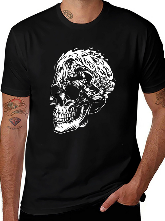 Skull Wave Graphic Tee - Black
