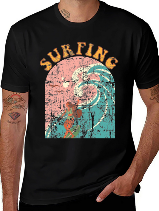 Retro Surfing Graphic Tee - Black