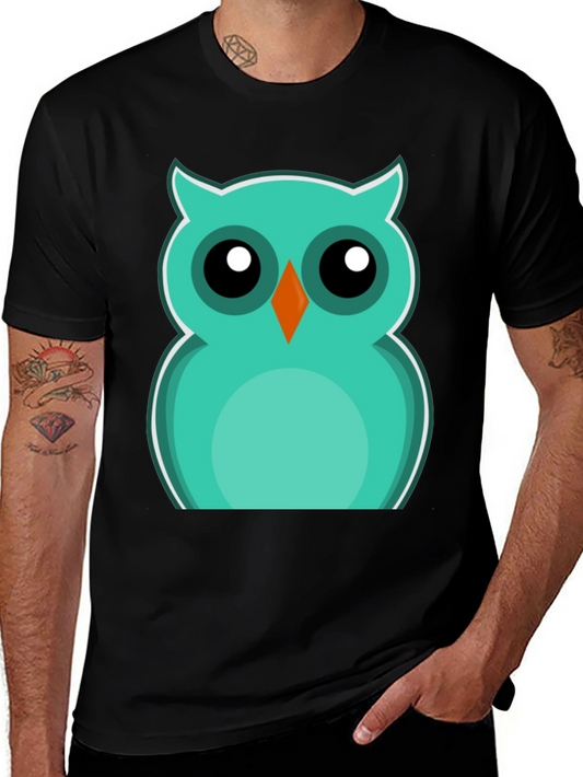 Cute Cartoon Owl Graphic Tee - Black
