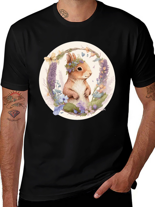 Floral Squirrel Graphic T-Shirt - Cute Animal Tee