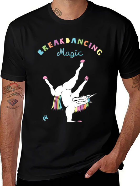 Unicorn Breakdancing Magic Black T-Shirt