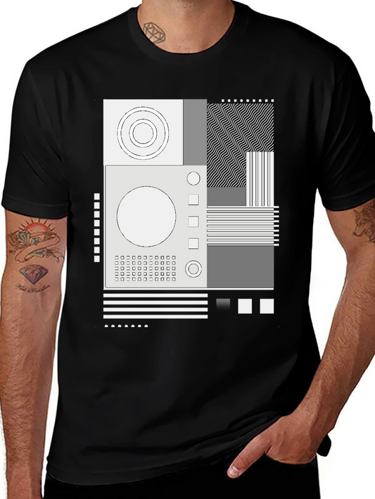 Abstract Graphic Print Crew Neck Tee - Black