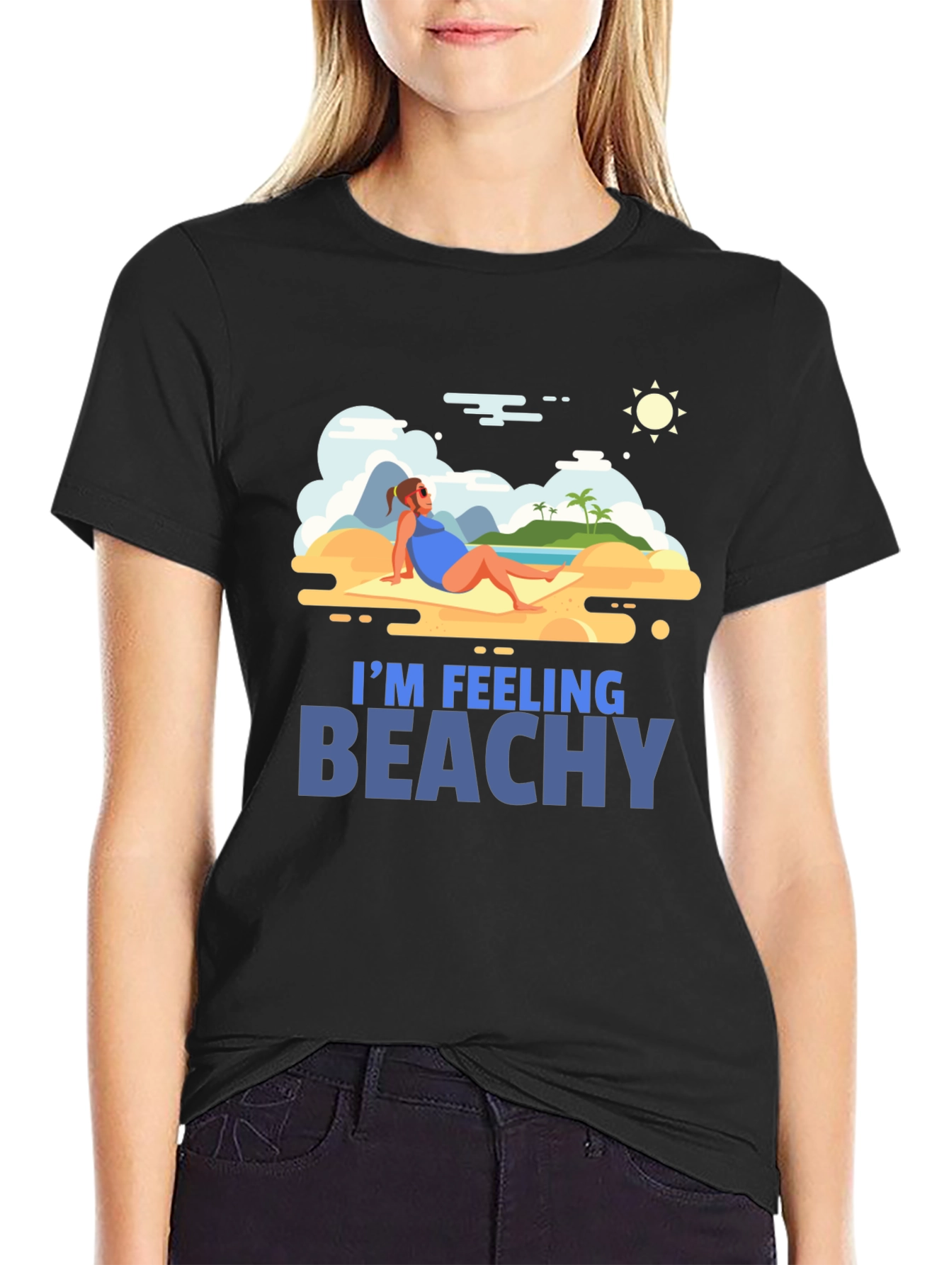 Im Feeling Beachy Black Graphic T-Shirt