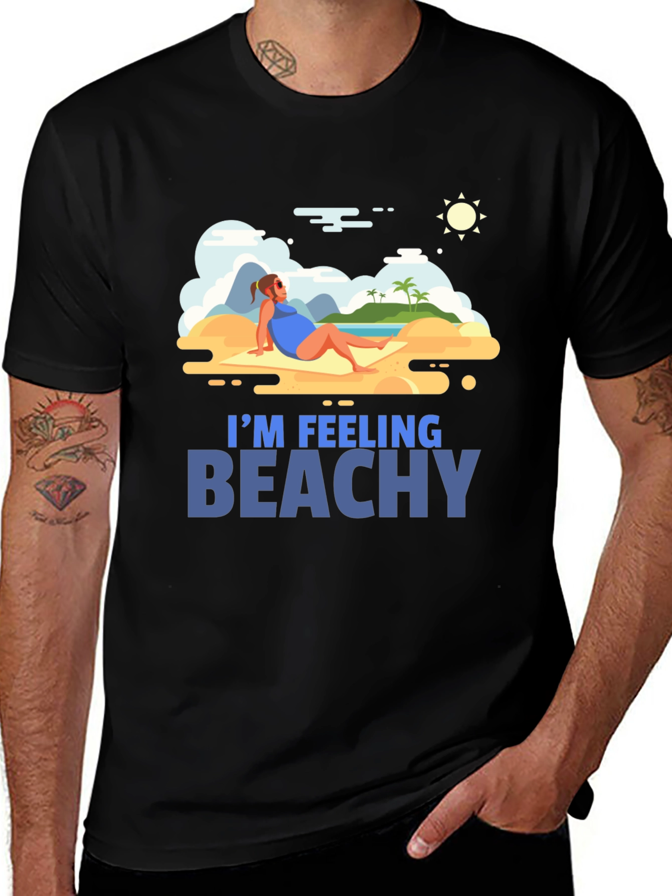 Im Feeling Beachy Black Graphic T-Shirt