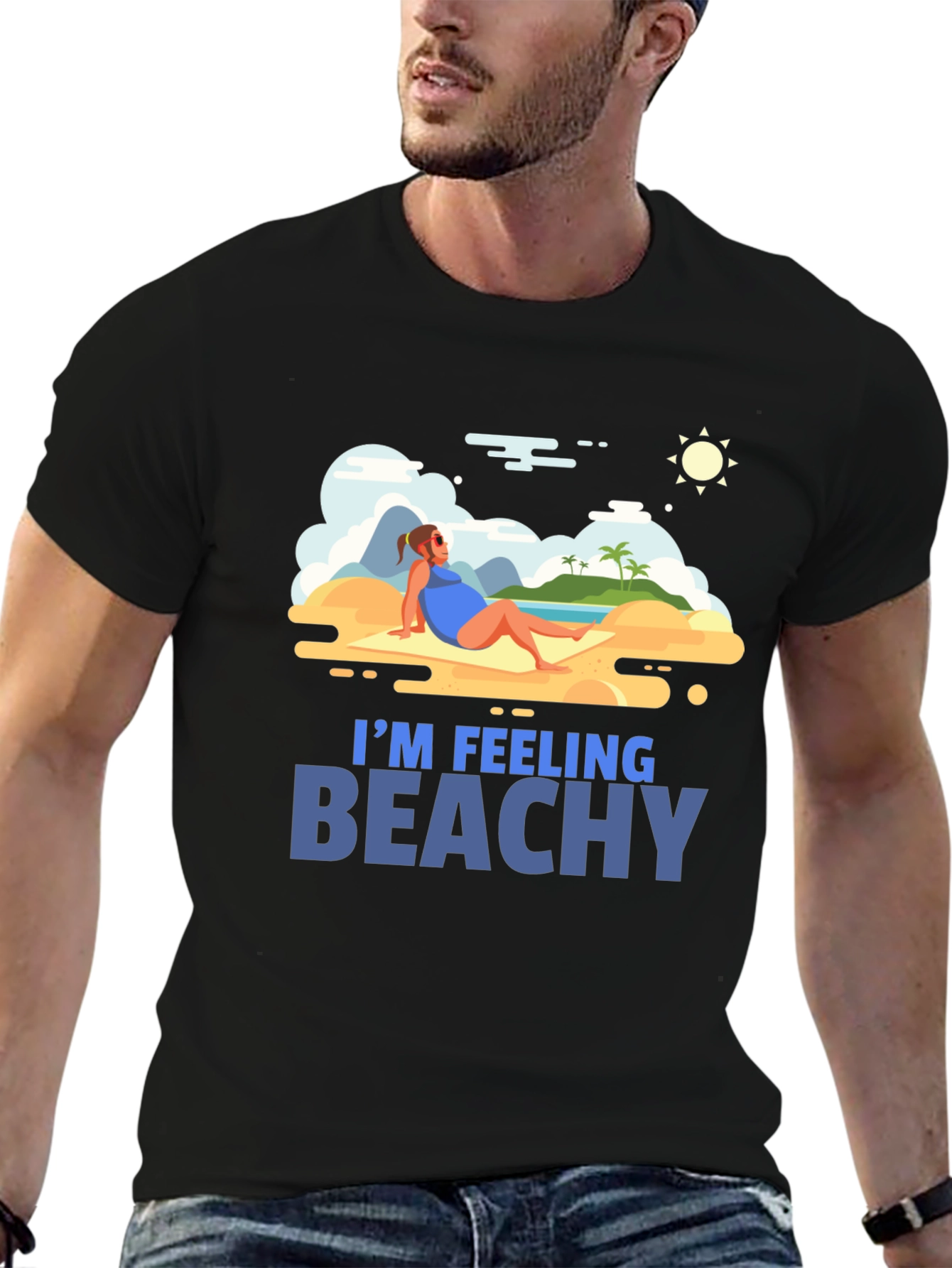 Im Feeling Beachy Black Graphic T-Shirt