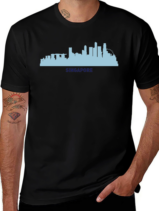 Singapore Skyline Graphic Tee - Black Cotton T-Shirt