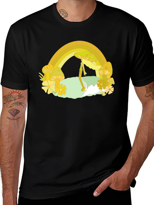 Rainbow Mushroom Graphic Tee - Retro Style
