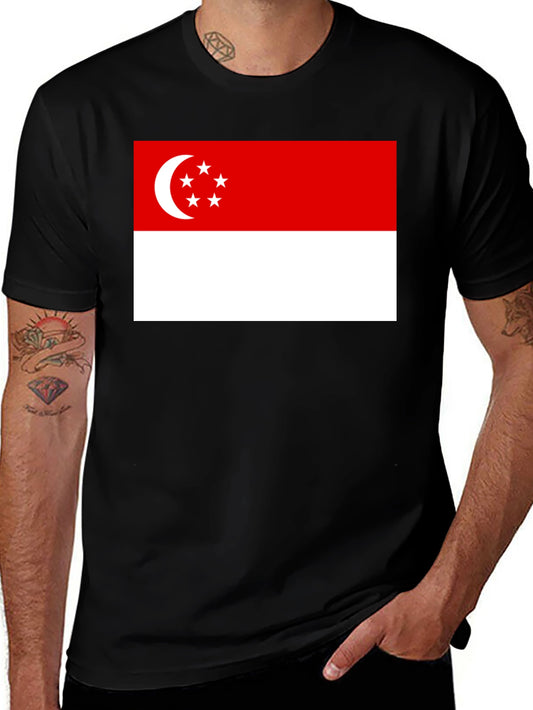 Singapore Flag Graphic Tee - Black Cotton Blend