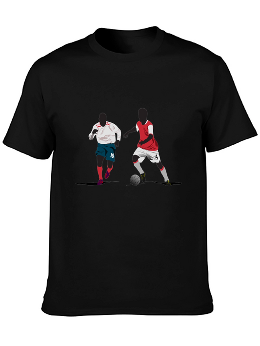 Soccer Players Graphic Print Black T-Shirt