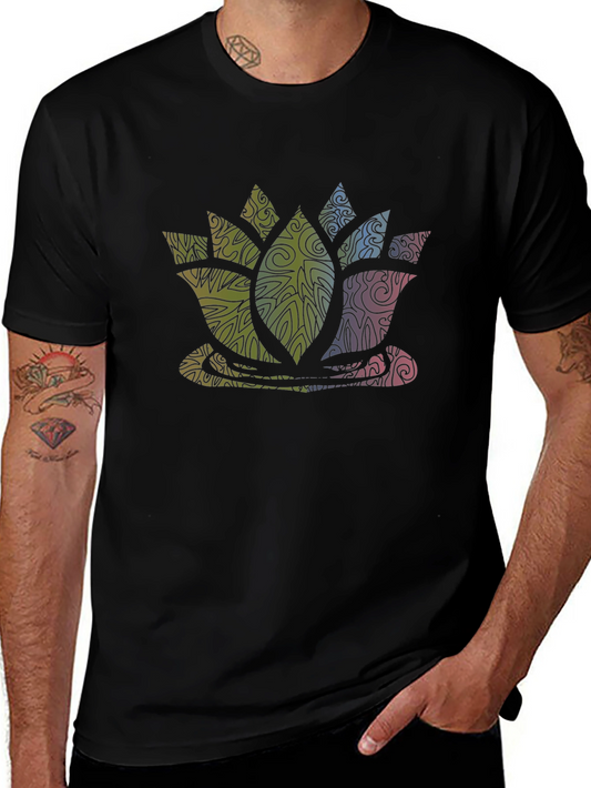 Lotus Flower Graphic Print Tee - Black