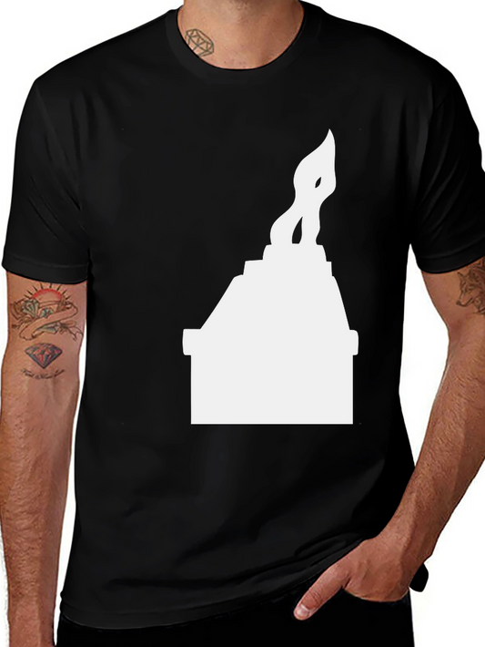 Burning House Graphic Tee - Black Cotton T-Shirt