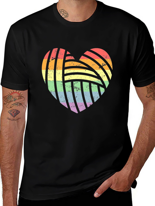 Rainbow Heart Volleyball Graphic Tee - Black