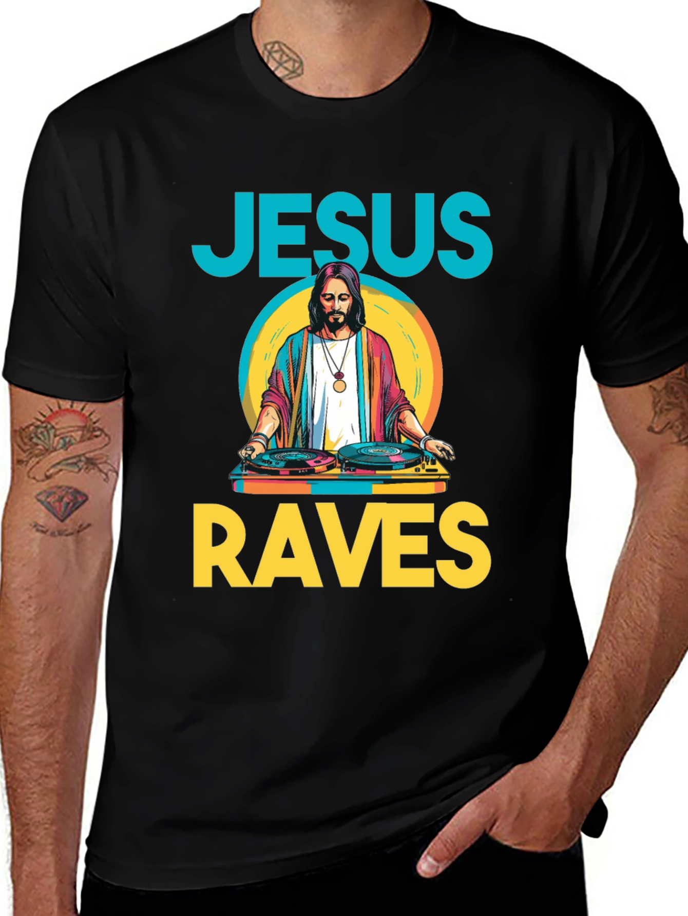 Jesus Raves Graphic T-Shirt - DJ Graphic Tee