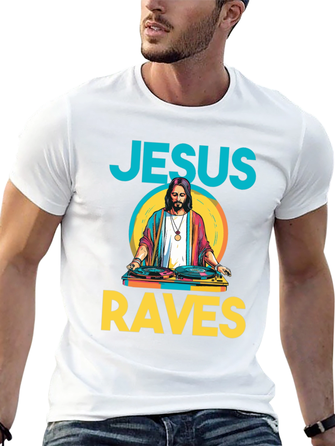 Jesus Raves Graphic T-Shirt - DJ Graphic Tee